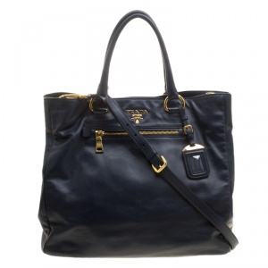 Pre Owned Prada Black Soft Calfskin Leather Shopping Tote