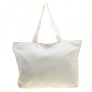 Pre Owned Prada White Nylon Shopping Tote