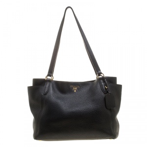 Pre Owned Prada Black Vitello Daino Leather Shopper Tote