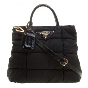 Pre Owned Prada Black Gaufre Nylon Tote