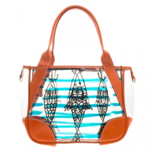 Pre Owned Prada Transparent/Orange PVC and Leather Fish Printed Tote