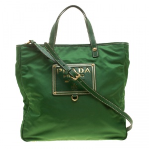 Pre Owned Prada Green Tessuto and Leather Retro Tote