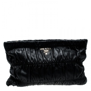 Pre Owned Prada Black Nappa Gauffre Leather Clutch