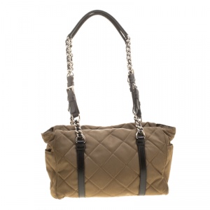 Pre Owned Prada Khaki Quilted Nylon Shoulder Bag