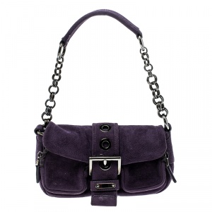 Pre Owned Prada Purple Suede Chain Shoulder Bag