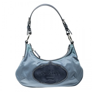 Pre Owned Prada Light Blue Nylon Shoulder Bag