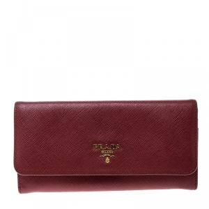 Pre Owned Prada Red Saffiano Leather Continental Wallet