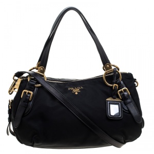 Pre Owned Prada Black Nylon and Leather Bauletto Satchel