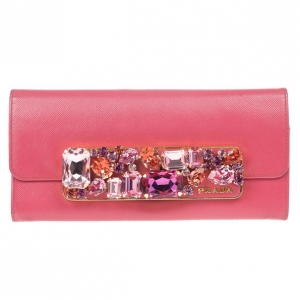 Pre Owned Prada Stone Embellishment Flap Wallet