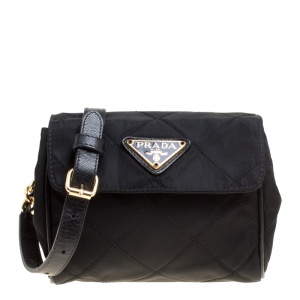 Pre Owned Prada Black Quilted Tessuto Shoulder Bag