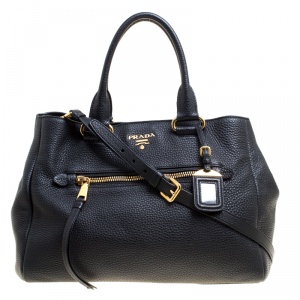 Pre Owned Prada Black Vitello Daino Leather Shopping Tote