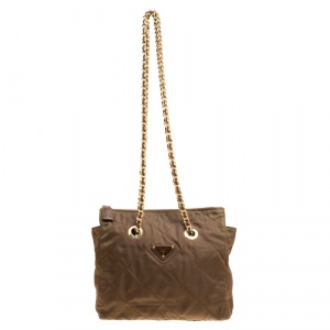 Pre Owned Prada Olive Green Tessuto Impuntu Shoulder Bag