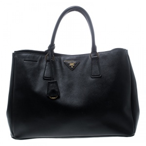 Pre Owned Prada Black Saffiano Lux Leather Large Gardener's Tote