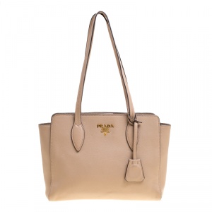 Pre Owned Prada Light Brown Leather Shoulder Bag