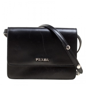 Pre Owned Prada Black Leather Mini Crossbody Bag