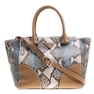 Pre Owned Prada Multicolor/Brown Python and Leather Double Zip Tote