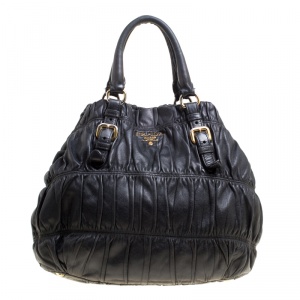Pre Owned Prada Black Nappa Gaufre Leather Shopping Tote