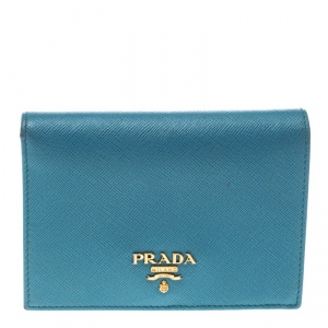 Pre Owned Prada Sky Blue Saffiano Metal Leather Snap Wallet