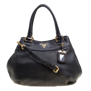 Pre Owned Prada Black Pebbled Leather Sacca 2 Manici Shoulder Bag