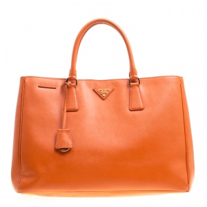 Pre Owned Prada Orange Saffiano Lux Leather Large Gardener's Tote