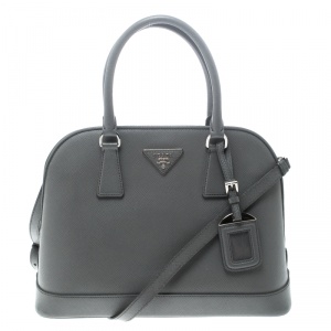 Pre Owned Prada Grey Saffiano Leather Open Promenade Top Handle Bag