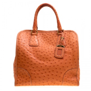 Pre Owned Prada Orange Ostrich Leather Tote