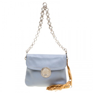 Pre Owned Prada Pale Blue/Beige Leather Tassel Shoulder Bag