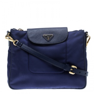 Pre Owned Prada Blue Nylon/Saffiano Leather Crossbody Bag