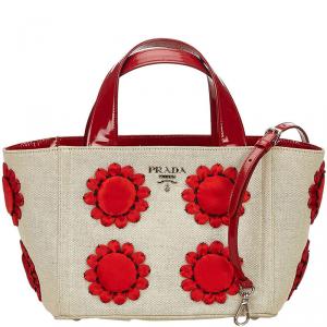 Prada Ivory Mistolino Floral Basket Everyday Bag