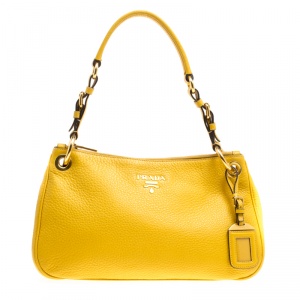 Pre Owned Prada Yellow Vitello Diano Leather Hobo