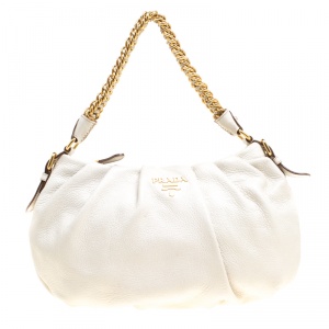 Pre Owned Prada Off White Leather Hobo