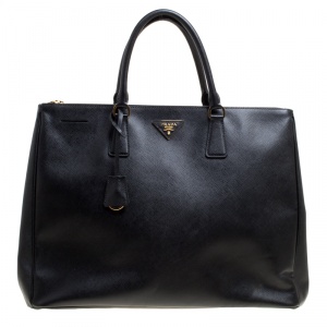 Pre Owned Prada Black Saffiano Lux Leather Executive Double Zip Tote