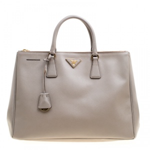 Pre Owned Prada Grey Saffiano Lux Leather Large Double Zip Tote