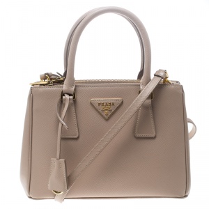 Pre Owned Prada Blush Pink Saffiano Lux Leather Mini Double Zip Top Handle Bag