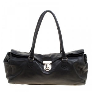 Pre Owned Prada Black Soft Leather Satchel