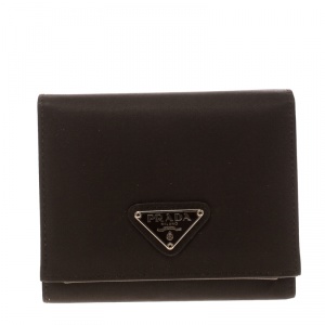Pre Owned Prada Dark Brown Nylon Snap Wallet