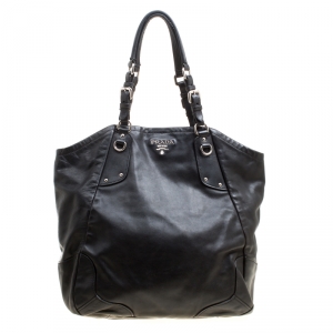 Pre Owned Prada Black Soft Calf Leather Tote