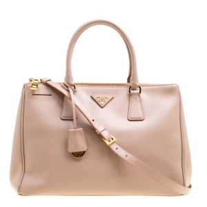 Pre Owned Prada Blush Pink Saffiano Lux Leather Medium Double Zip Tote