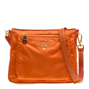 Pre Owned Prada Orange Nylon Crossbody Bag