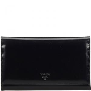 Pre Owned Prada Black Leather Continental Wallet