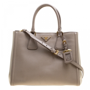 Pre Owned Prada Two Tone Taupe Saffiano Lux  Leather Shopper Tote
