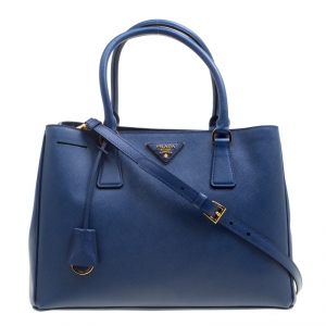 Pre Owned Prada Blue Saffiano Lux Leather Medium Tote