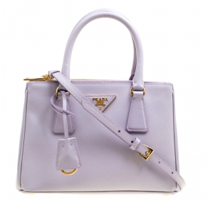 Pre Owned Prada Lilac Saffiano Lux Leather Mini Double Zip Tote