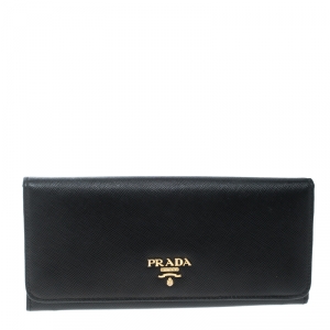 Pre Owned Prada Black Saffiano Metal Leather Continental Wallet
