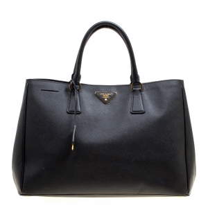 Pre Owned Prada Black Saffiano Lux Leather Large Gardener's Tote