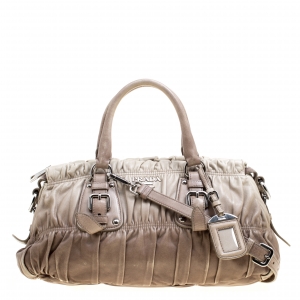 Pre Owned Prada Beige/Grey Ombre Nappa Gaufre Leather Top Handle Bag