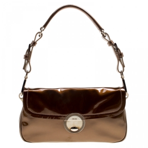 Pre Owned Prada Olive Green Patent Leather Shoulder Bag