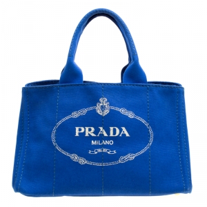 Pre Owned Prada Blue Printed Canapa Canvas Tote 