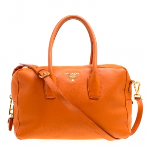 Pre Owned Prada Orange Leather Bauletto Bag