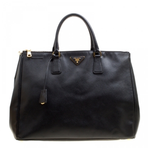 Pre Owned Prada Black Saffiano Lux Leather Executive Double Zip Tote